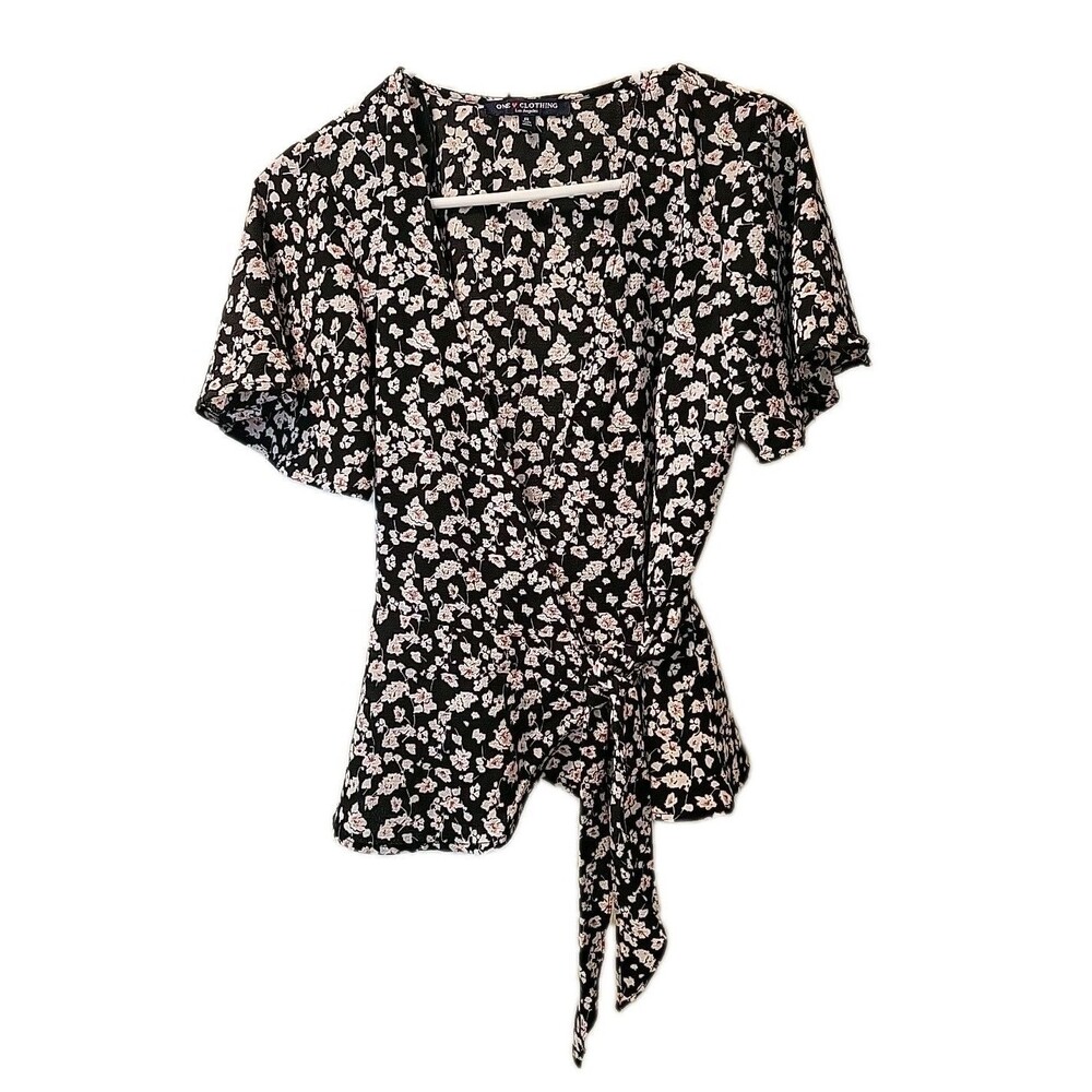 One Clothing Los Angeles Floral Wrap Top Small Black Y2K Boho